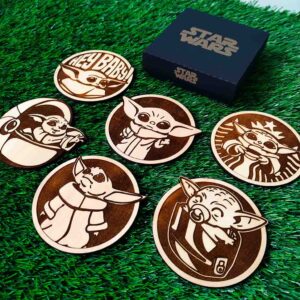Set de 6 Porta-copos de Madeira Coloridos do Star Wars, Baby Yoda, A Criança, Grogu, Presente único, Decoração Para Casa Geek, Fã Star Wars, The Child