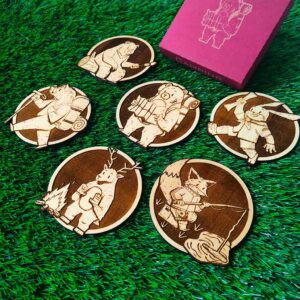 Set de 6 Porta-copos de Madeira dos Animais Selvagens Acampando, Presente para Mochileiros, Acampamento, Decoração para Casa, Pescaria