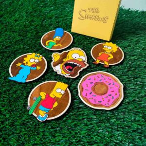 Set de 6 Porta-copos de Madeira Coloridos dos Simpsons, Homer, Marge, Bart, Lisa, Maggie, Donut, Presente único, Decoração Para Casa Geek