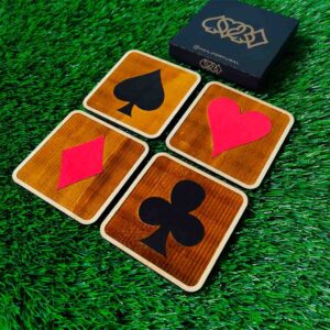 Set de 4 Porta-copos de Madeira Coloridos Nipes de Cartas, Presente único, Decoração para Casa, Mesa de Baralho, Poker table drink coasters