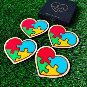Set de 4 Porta-copos Coloridos do Autismo, Presente único, Decoração para Casa, Neurodiversidade, Espectro do Autismo, Mãe de autista