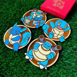 Set de 4 Porta-copos Coloridos de Madeira do Pokémon, squirtle, wartortle, blastoise, Presente único, Decoração Geek, Aniversário Nerd, Anime