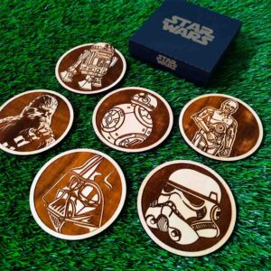Set de 6 Porta-copos de Madeira do Star Wars, R2-D2, BB-8, C-3PO, Chewbacca, Darth Vader, Stormtrooper, Presente Geek, Decoração para casa