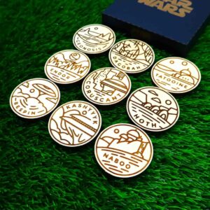 kit de ímanes temáticos do star wars, planetas, Geonosis, Dagobah, Tatooine, Endor, Coruscant, Hoth, Bespin, Kashyyyk e Naboo, wooden star wars themed magnets