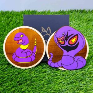 Porta-copos Pokémon em madeira certificada de reflorestamento, cortados e gravados a laser, pintados com cores vibrantes e envernizados para maior durabilidade | Pokémon coasters made of certified reforestation wood, laser cut and engraved, painted with vibrant colors and varnished for extra durability