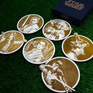 kit de bases para copos tematicas do star wars, wooden star wars coasters, light side