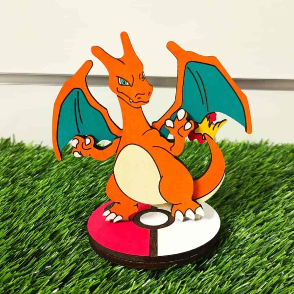 estatueta 3D do pokémon charizard, wooden 3d charizard pokémon statuette, geek anime fan